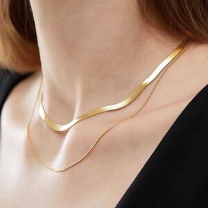 Herringbone & Snake Gold Layered Necklace